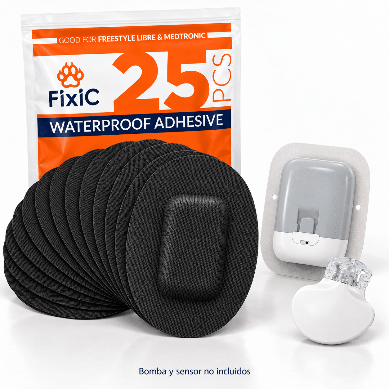 Parches Protectores Para Guardian de Medtronic, Medtrum Nano 200U y Sibionics Gs1 - Formato Oval - Fixic - 25 parches (color Negro)