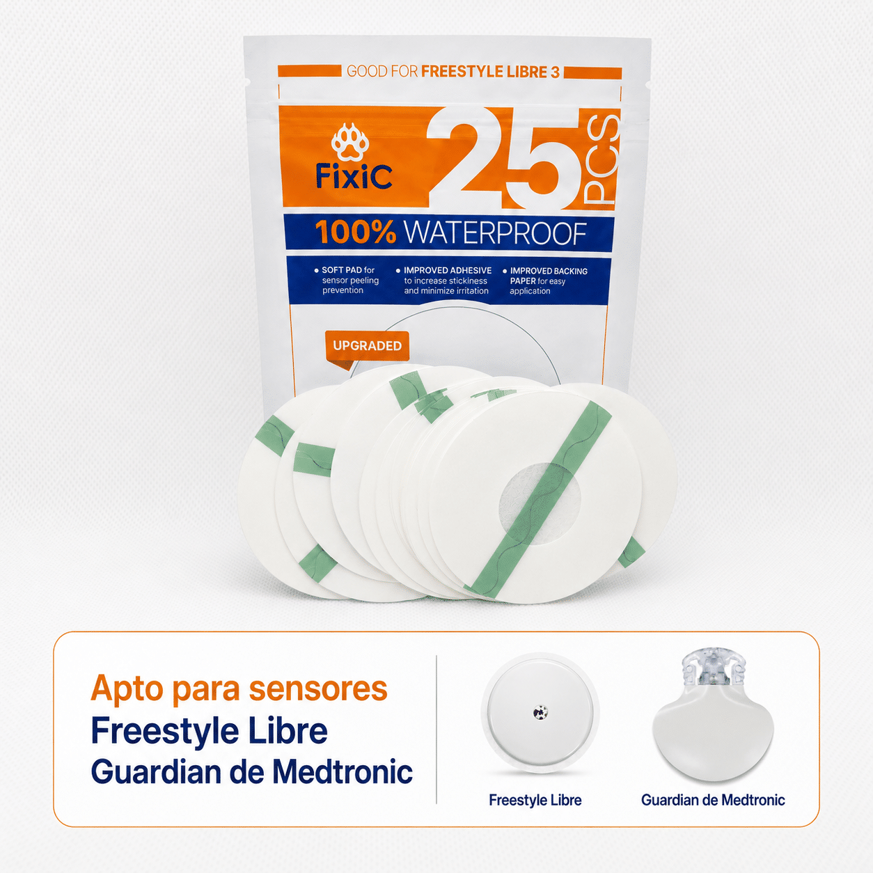 Parches protectores 100% a prueba de agua para Freestyle Libre y Medtronic - Fixic 25 parches (Transparente) - Imagen 7