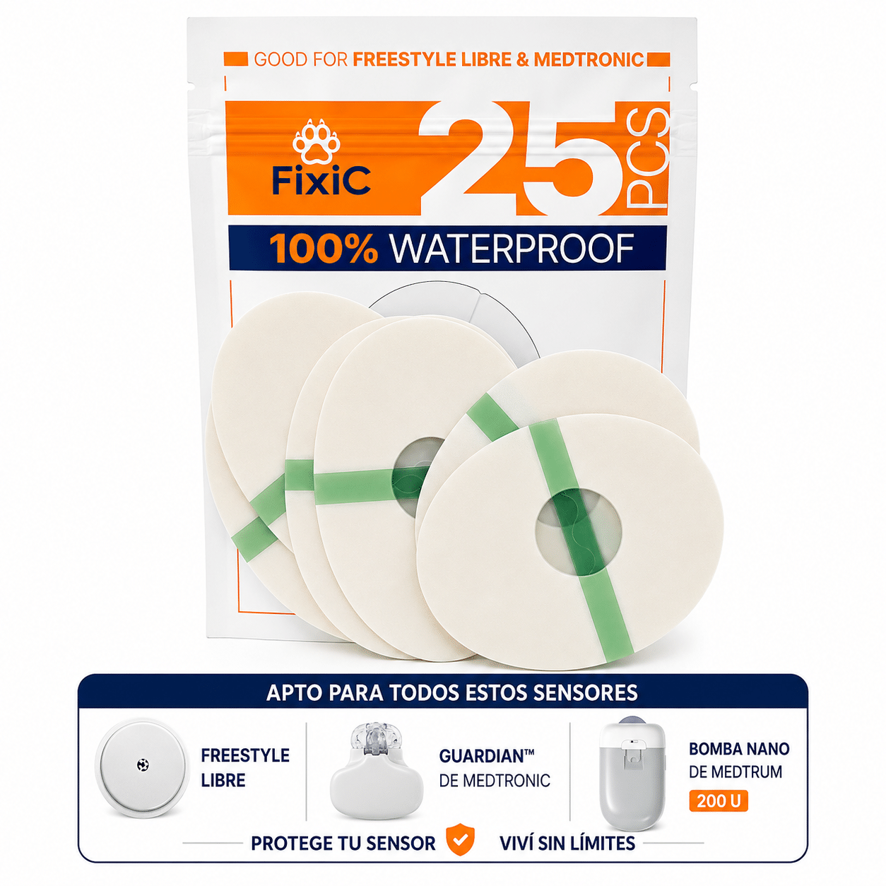 Parches Protectores 100% a prueba de agua Para Medtronic, Dexcom One, Medtrum Pump 200U - Oval - Fixic - 25 parches (Transparente) - Imagen 3